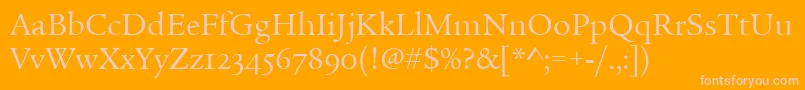 LegacySerifOsItcTtBook-fontti – vaaleanpunaiset fontit oranssilla taustalla