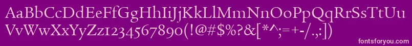 LegacySerifOsItcTtBook-fontti – vaaleanpunaiset fontit violetilla taustalla