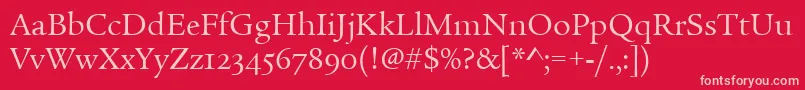 LegacySerifOsItcTtBook-fontti – vaaleanpunaiset fontit punaisella taustalla