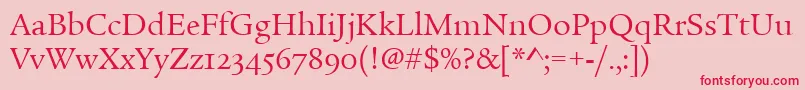 LegacySerifOsItcTtBook-fontti – punaiset fontit vaaleanpunaisella taustalla