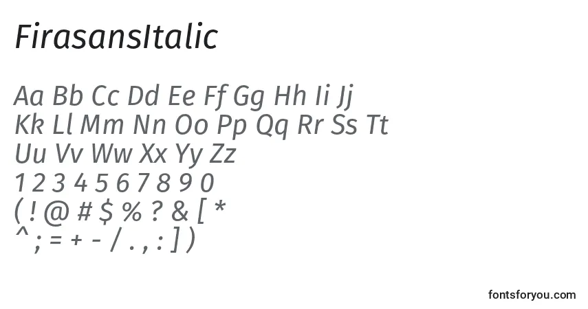 Schriftart FirasansItalic – Alphabet, Zahlen, spezielle Symbole