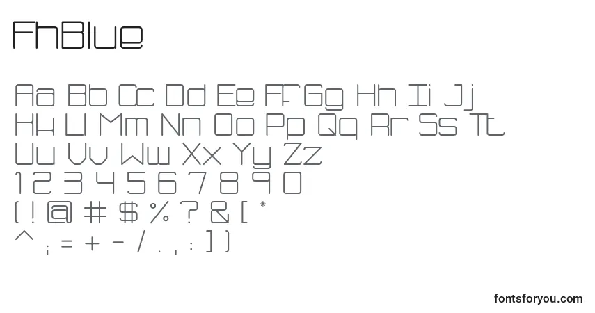 A fonte FhBlue – alfabeto, números, caracteres especiais