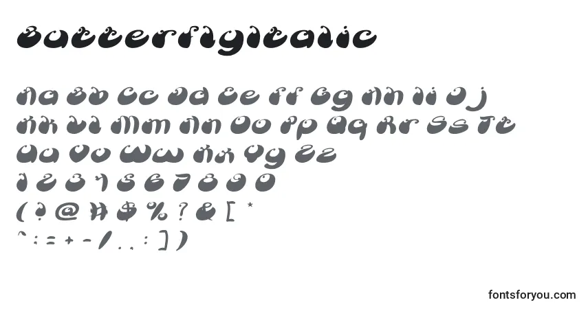 ButterflyItalic-fontti – aakkoset, numerot, erikoismerkit