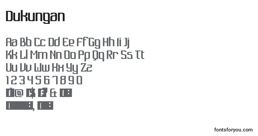 Czcionka Dukungan – alfabet, cyfry, specjalne znaki