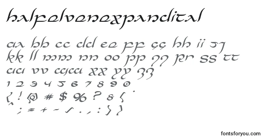 Czcionka Halfelvenexpandital – alfabet, cyfry, specjalne znaki