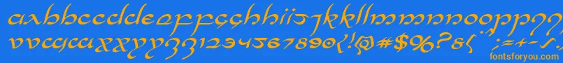 Halfelvenexpandital Font – Orange Fonts on Blue Background