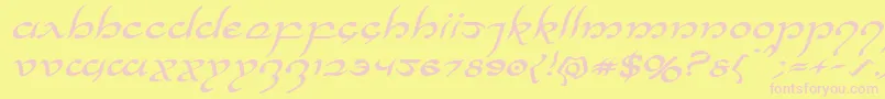 Halfelvenexpandital-Schriftart – Rosa Schriften auf gelbem Hintergrund