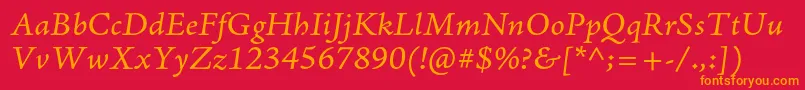 フォントAjensonproItcapt – 赤い背景にオレンジの文字