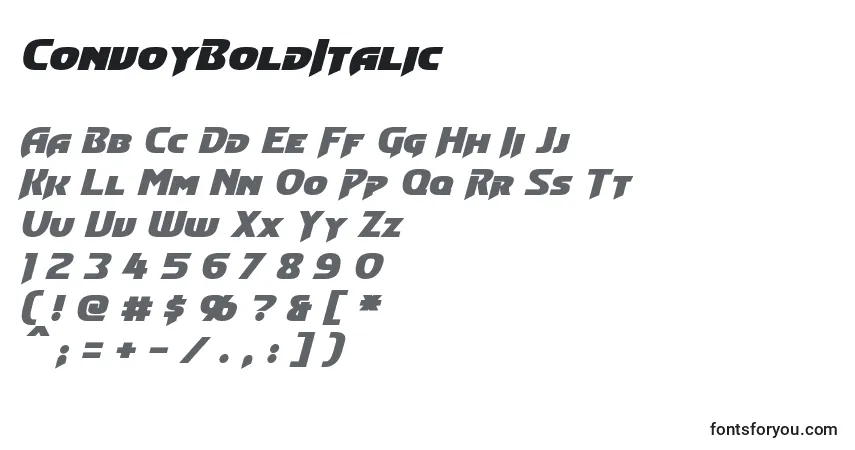 Шрифт ConvoyBoldItalic – алфавит, цифры, специальные символы