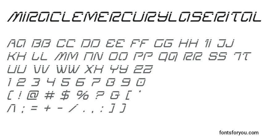 A fonte Miraclemercurylaserital – alfabeto, números, caracteres especiais