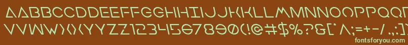 フォントEarthorbiterleft – 緑色の文字が茶色の背景にあります。