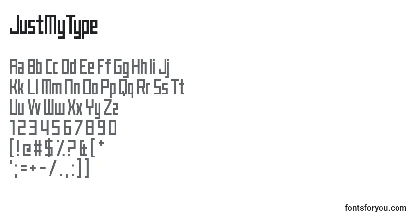 Fuente JustMyType - alfabeto, números, caracteres especiales