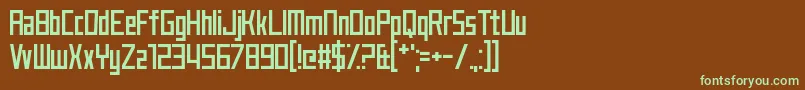 フォントJustMyType – 緑色の文字が茶色の背景にあります。