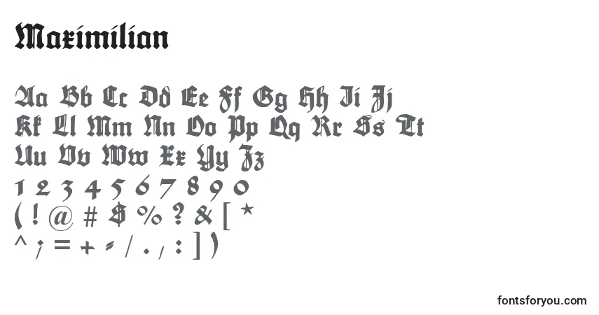 A fonte Maximilian – alfabeto, números, caracteres especiais