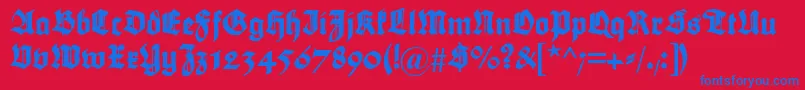 Maximilian-Schriftart – Blaue Schriften auf rotem Hintergrund