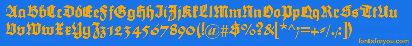 フォントMaximilian – オレンジ色の文字が青い背景にあります。