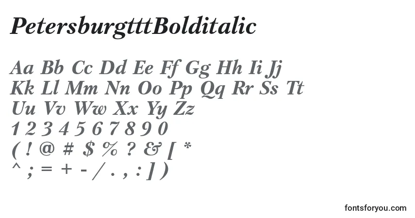 A fonte PetersburgtttBolditalic – alfabeto, números, caracteres especiais
