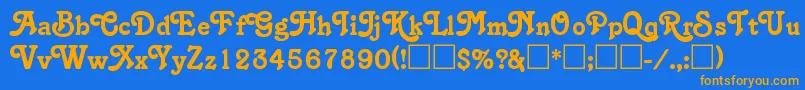 フォントSalinaRegular – オレンジ色の文字が青い背景にあります。