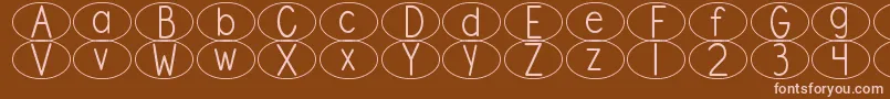 DjbStandardizedTestOval-fontti – vaaleanpunaiset fontit ruskealla taustalla