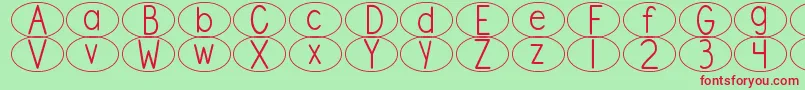 フォントDjbStandardizedTestOval – 赤い文字の緑の背景