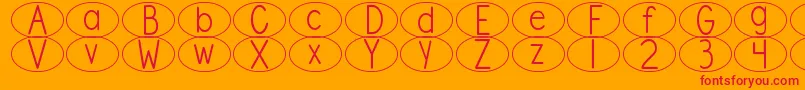 DjbStandardizedTestOval-Schriftart – Rote Schriften auf orangefarbenem Hintergrund