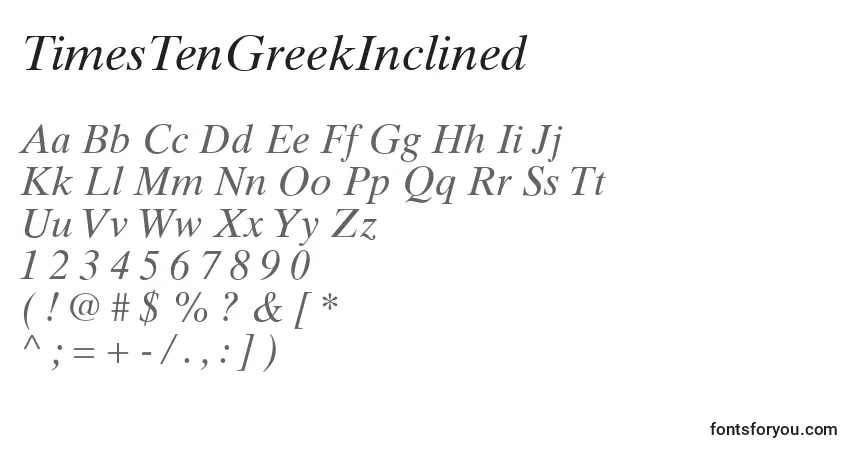 A fonte TimesTenGreekInclined – alfabeto, números, caracteres especiais