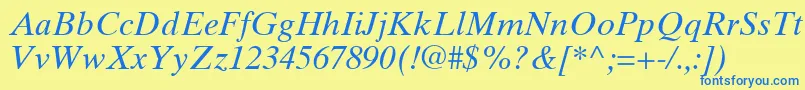 フォントTimesTenGreekInclined – 青い文字が黄色の背景にあります。