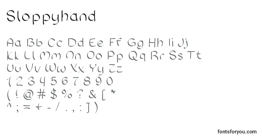 Schriftart Sloppyhand – Alphabet, Zahlen, spezielle Symbole