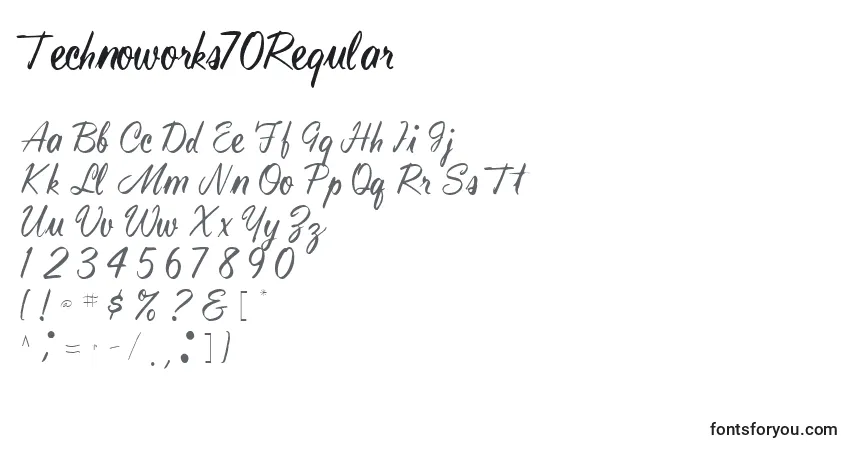 Schriftart Technoworks70Regular – Alphabet, Zahlen, spezielle Symbole