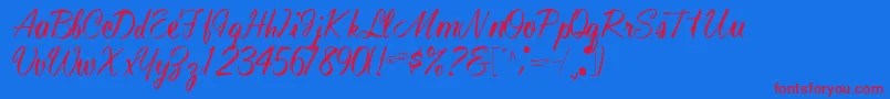 Technoworks70Regular-Schriftart – Rote Schriften auf blauem Hintergrund