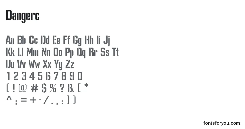 Schriftart Dangerc – Alphabet, Zahlen, spezielle Symbole