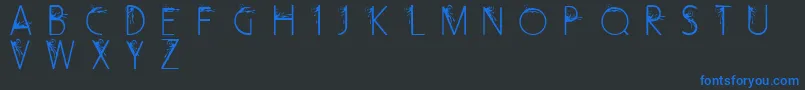 CurlyFleurCaps-Schriftart – Blaue Schriften auf schwarzem Hintergrund