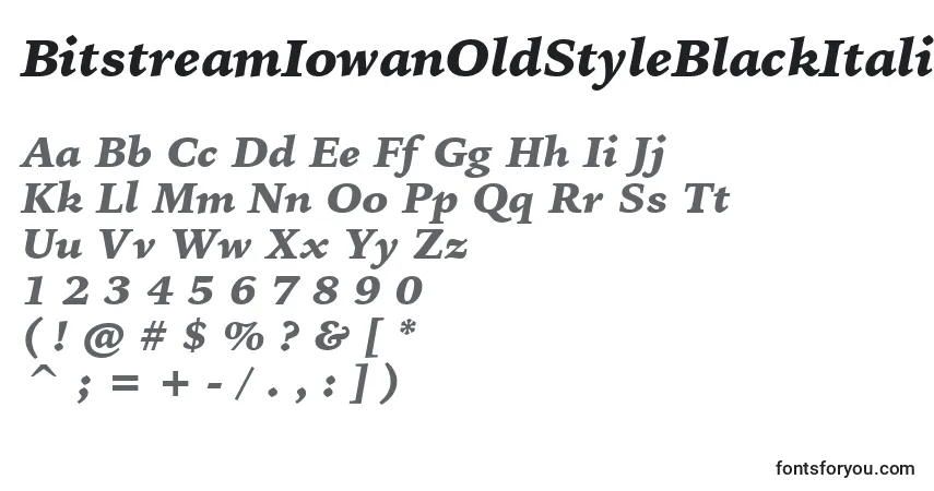 Шрифт BitstreamIowanOldStyleBlackItalicBt – алфавит, цифры, специальные символы