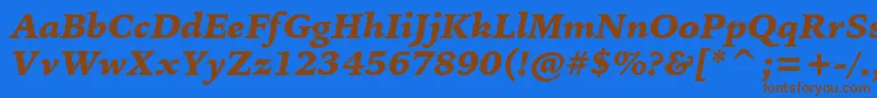 フォントBitstreamIowanOldStyleBlackItalicBt – 茶色の文字が青い背景にあります。