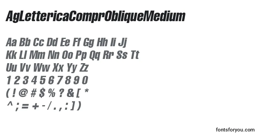 A fonte AgLettericaComprObliqueMedium – alfabeto, números, caracteres especiais