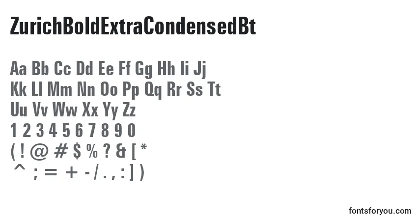 Czcionka ZurichBoldExtraCondensedBt – alfabet, cyfry, specjalne znaki
