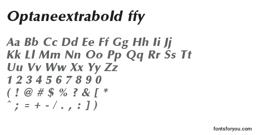 A fonte Optaneextrabold ffy – alfabeto, números, caracteres especiais