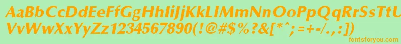 フォントOptaneextrabold ffy – オレンジの文字が緑の背景にあります。