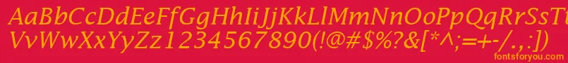Fonte InsightSsiItalic – fontes laranjas em um fundo vermelho