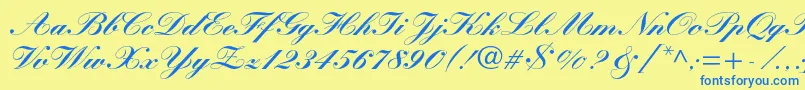 KuenstlerscriptltstdBlack Font – Blue Fonts on Yellow Background