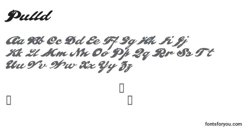 characters of pulld font, letter of pulld font, alphabet of  pulld font