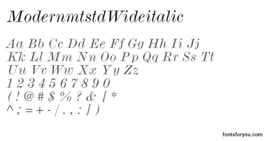 Шрифт ModernmtstdWideitalic – алфавит, цифры, специальные символы