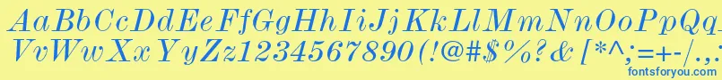 フォントModernmtstdWideitalic – 青い文字が黄色の背景にあります。