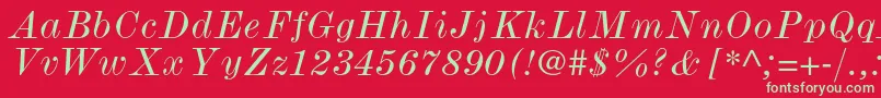 フォントModernmtstdWideitalic – 赤い背景に緑の文字