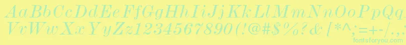 フォントModernmtstdWideitalic – 黄色い背景に緑の文字