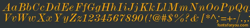 フォントModernmtstdWideitalic – 黒い背景にオレンジの文字