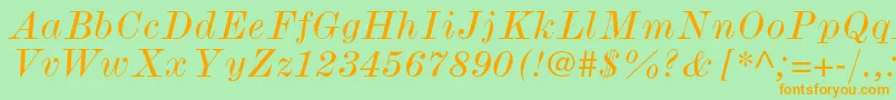 ModernmtstdWideitalic-Schriftart – Orangefarbene Schriften auf grünem Hintergrund