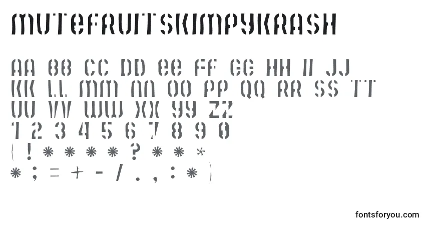 Czcionka Mutefruitskimpykrash – alfabet, cyfry, specjalne znaki
