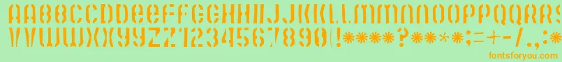 フォントMutefruitskimpykrash – オレンジの文字が緑の背景にあります。