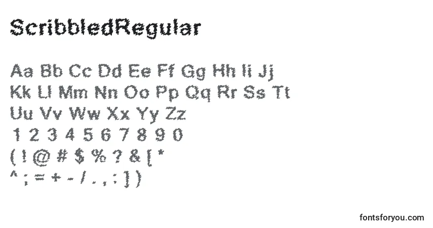 Czcionka ScribbledRegular – alfabet, cyfry, specjalne znaki